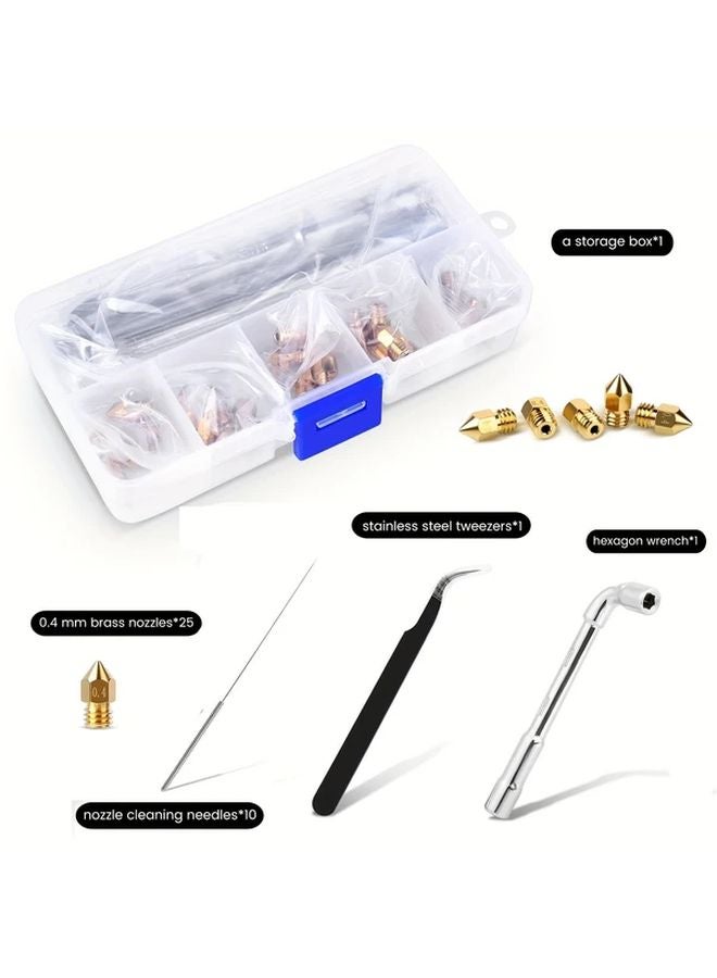 25 قطعة فوهة نحاسية 0.4 مم لطابعة Creality Ender 3 CR 10 ثلاثية الأبعاد مع صندوق تخزين - Image 4